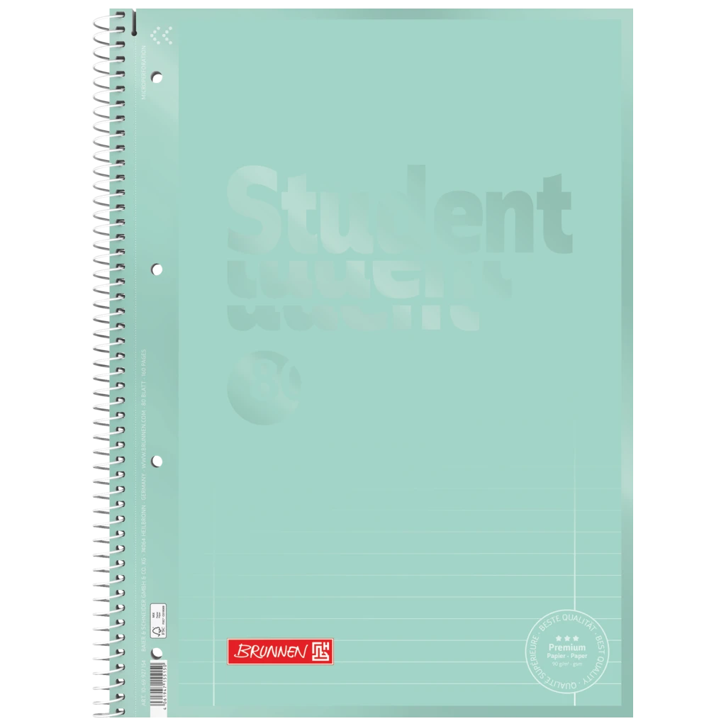 Anteckningsbok Premium Student Colour Code | A4, linjal 27, 80 blad / 160 sidor, mint