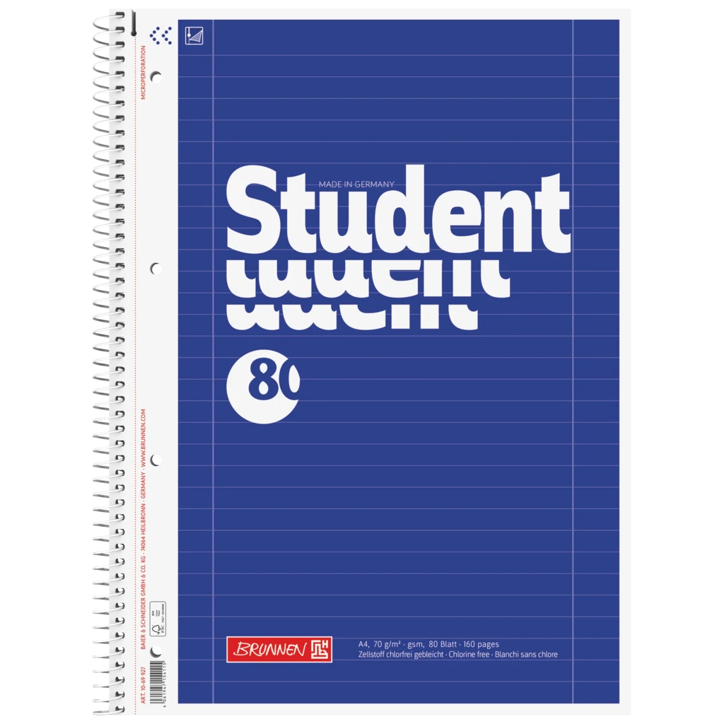 Anteckningsbok Student | A4, linjal 27, 80 blad / 160 sidor, blå