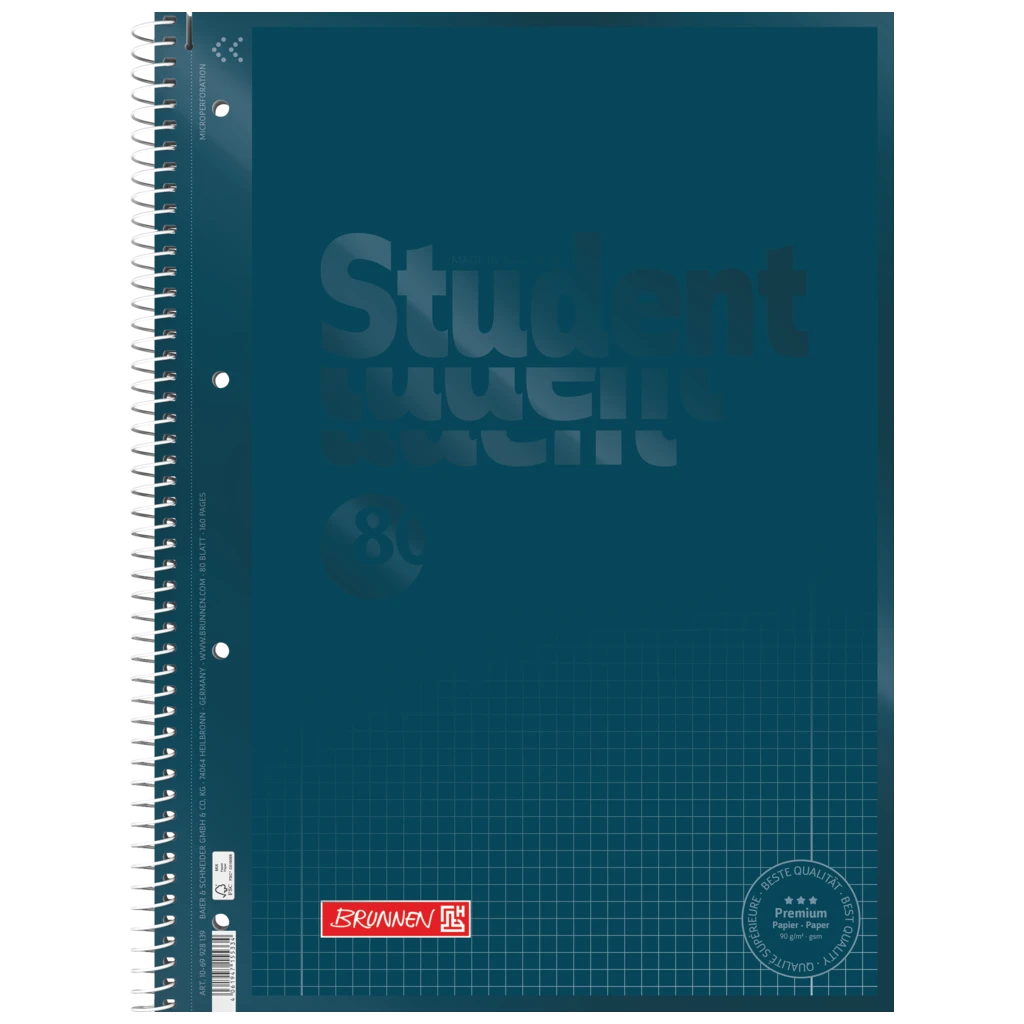 Anteckningsbok Premium Student Colour Code | A4, linjal 28, 80 blad / 160 sidor, denim