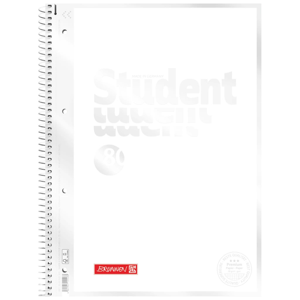 Anteckningsbok Premium Student “White” | A4, linjal 28, 80 blad / 160 sidor, vit