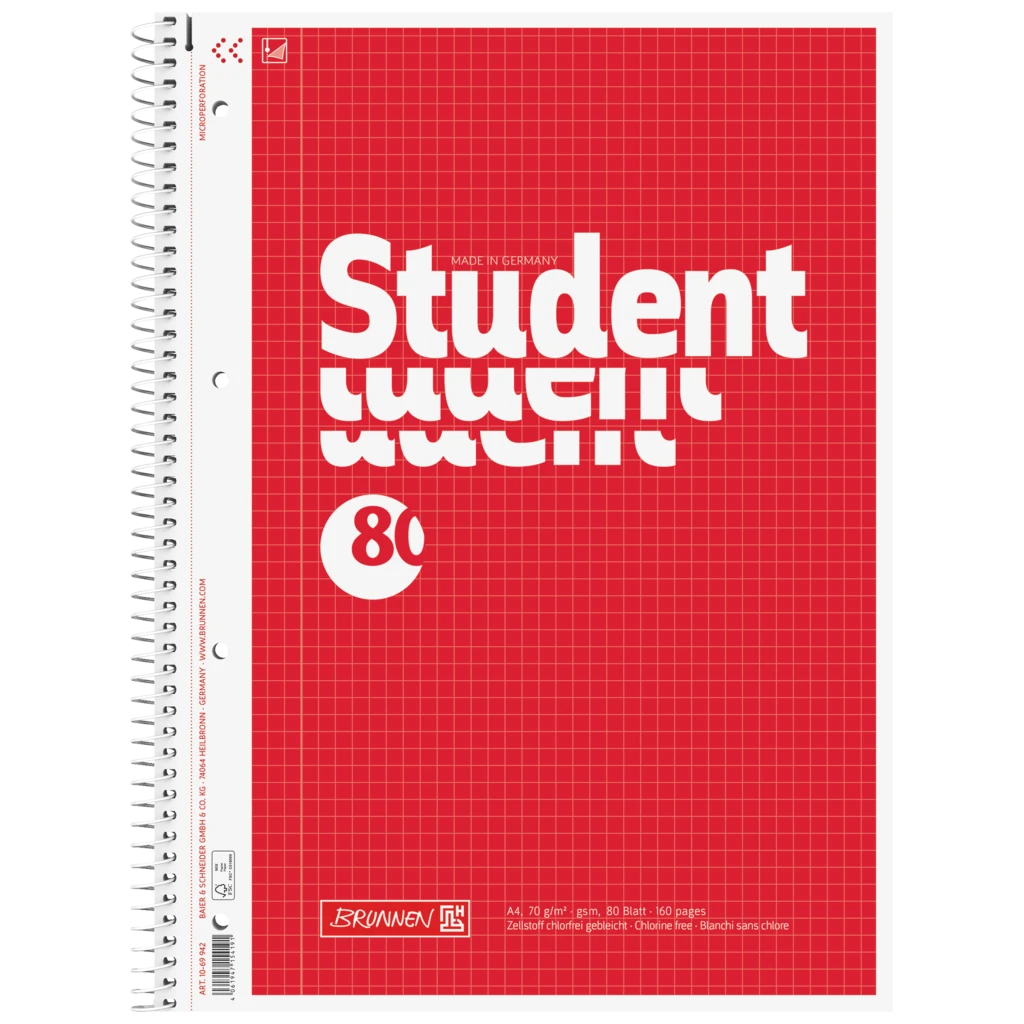 Anteckningsbok Student | A4, linjal 22, 80 blad / 160 sidor, röd