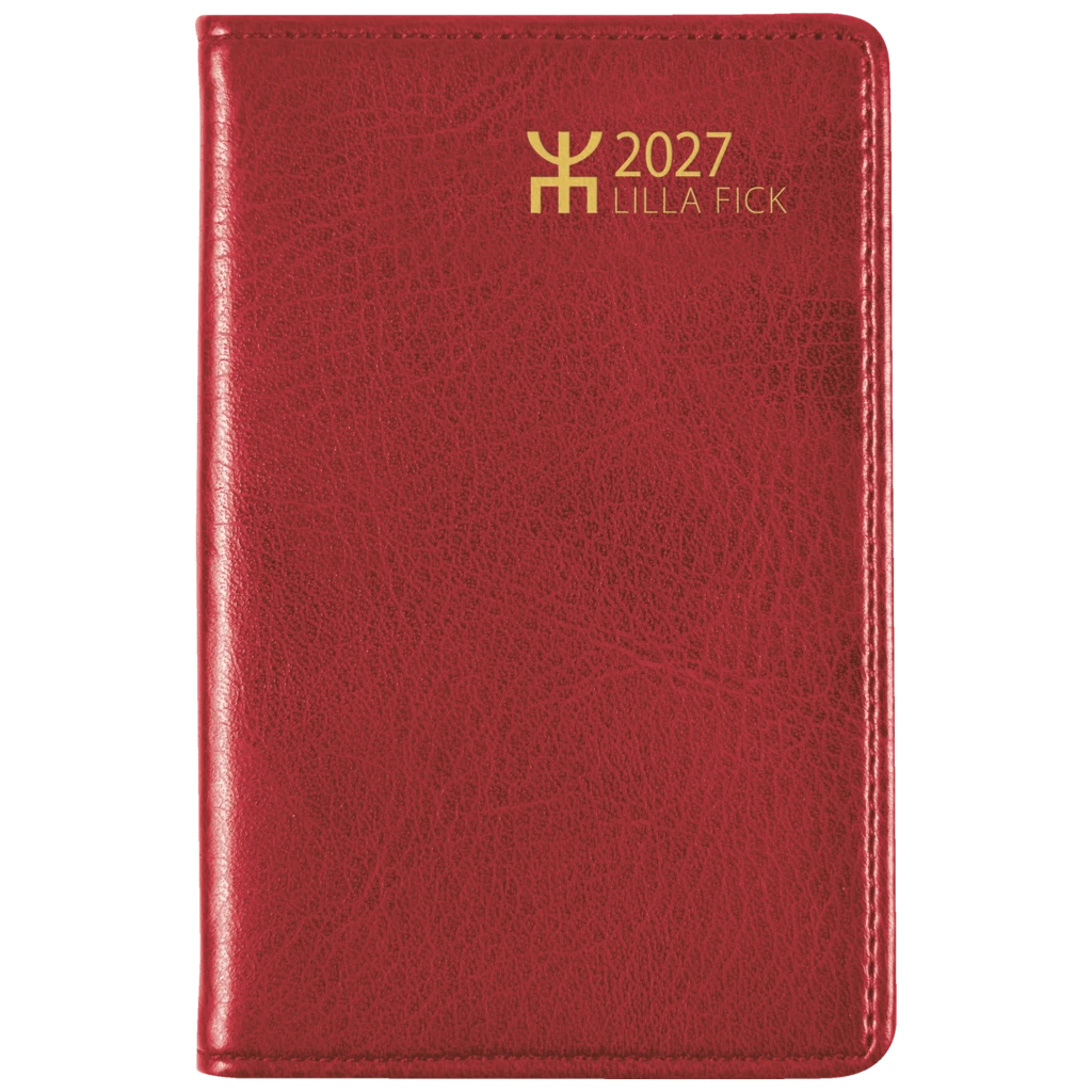 Fickkalender Lilla Fick 2027 | 7,2×10,2 cm, läderimitation, röd
