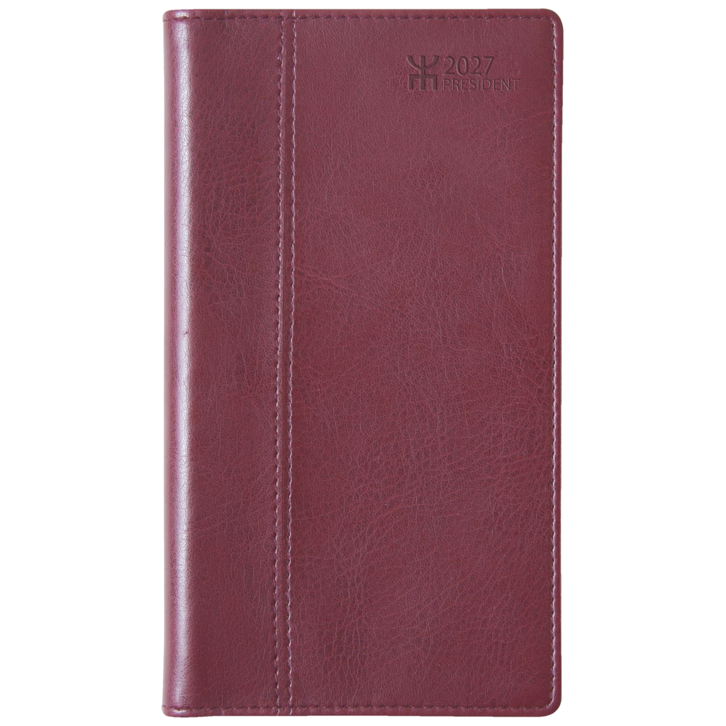 Fickkalender President | 8,7×15,3 cm, läderimitation, bordeaux