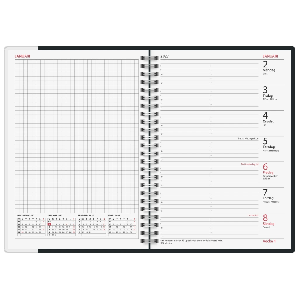 Fickkalender Veckonotes 2027 | A5, plast, svart